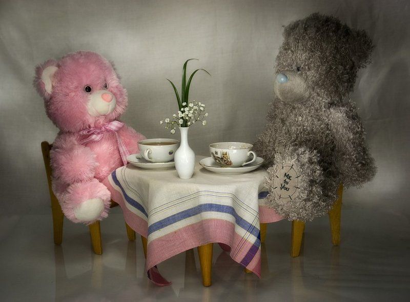 модвежонок, тедди, стол, чашка, чай, ваза Романтическое чаепитие фото превью