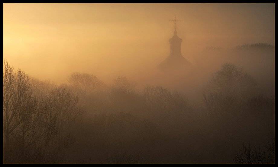 рассвет, туман, утро, зима, церковь, могилев, Kopychko Mihail