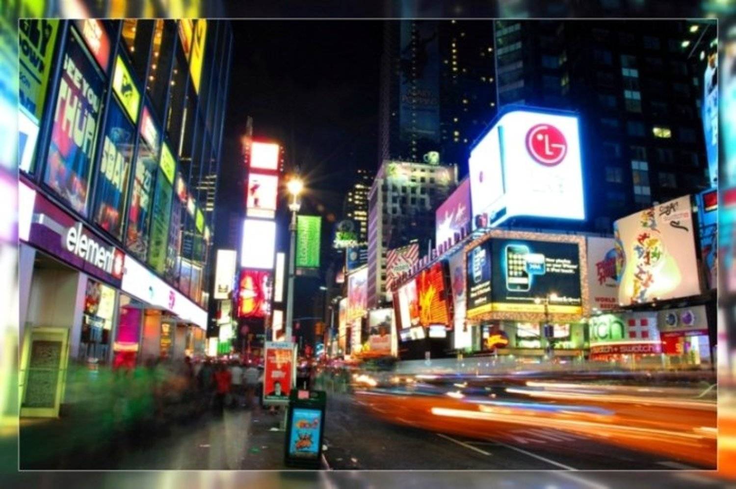 нью-йорк час пик город улица машины ритм такси движение дорога ночь огни реклама таймс сквер, shining)