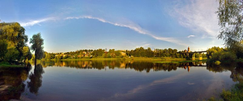 город, река, мост, небо, клязьма, ковров Город у тихой реки фото превью
