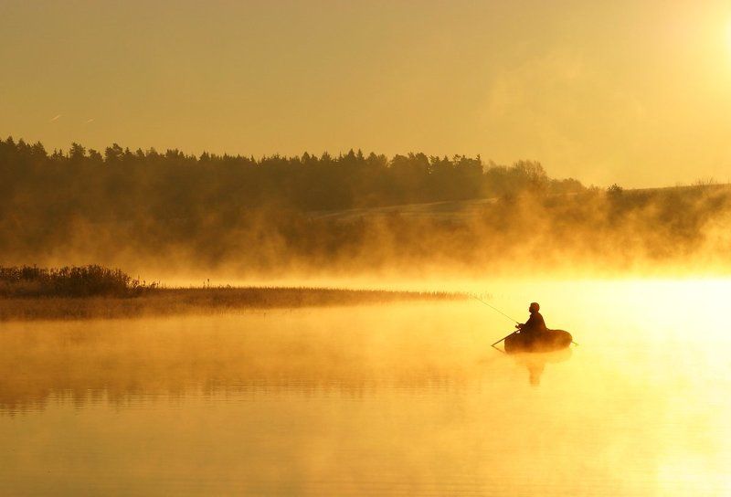 осень, озеро, рассвет, мороз, рыбалка, туман, золото За золотой рыбкой... фото превью