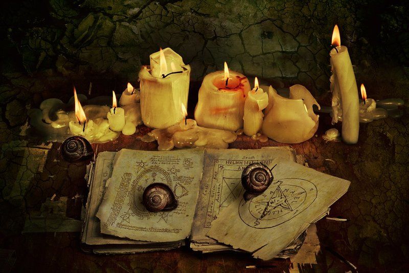 Брюхоногий моллюск, Книга, Натюрморт, Оккультизм, Пентаграмма, Свеча, Свечи, Текстура, Улитка *** фото превью