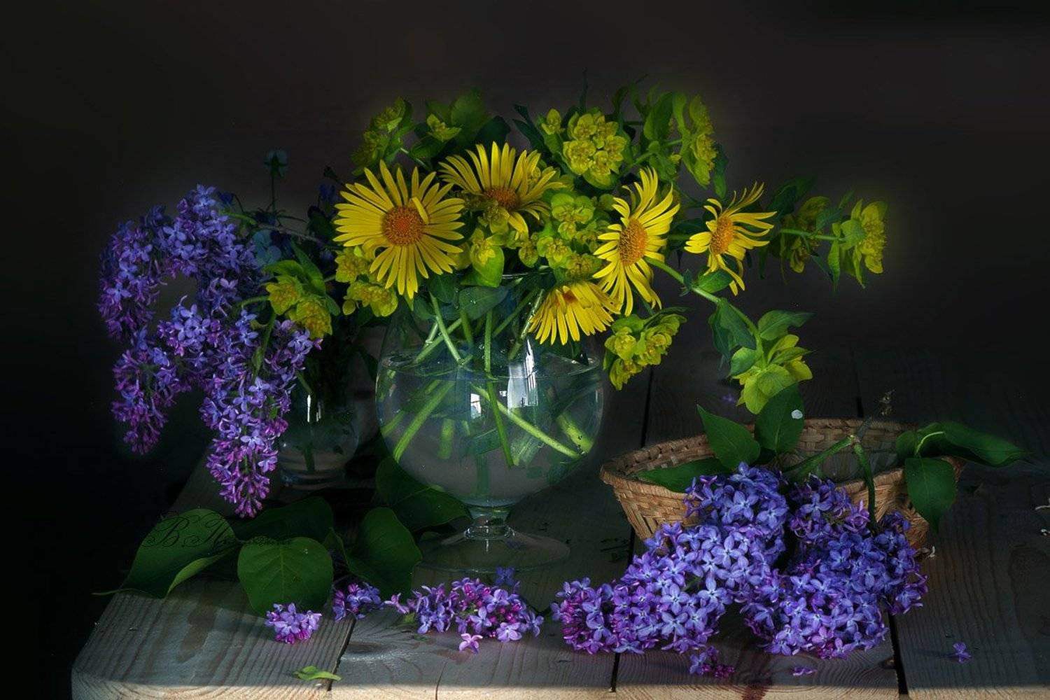 цветы , весна , сирень , молочай , дороникум ,, Вера Павлухина