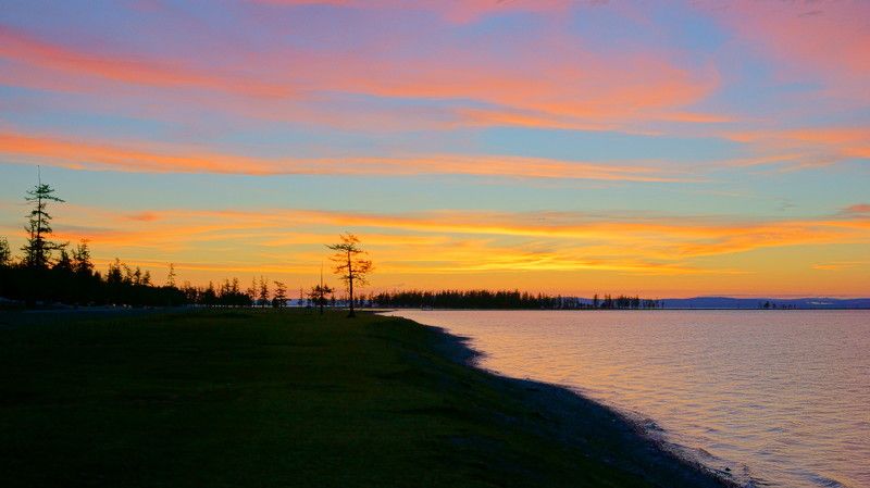mongolia, asia, lake, hovsgol, lake, morning, colorful, lakeside, sky, light, waves, nature, clouds,  Sunrise in the Lake Hovsgol фото превью
