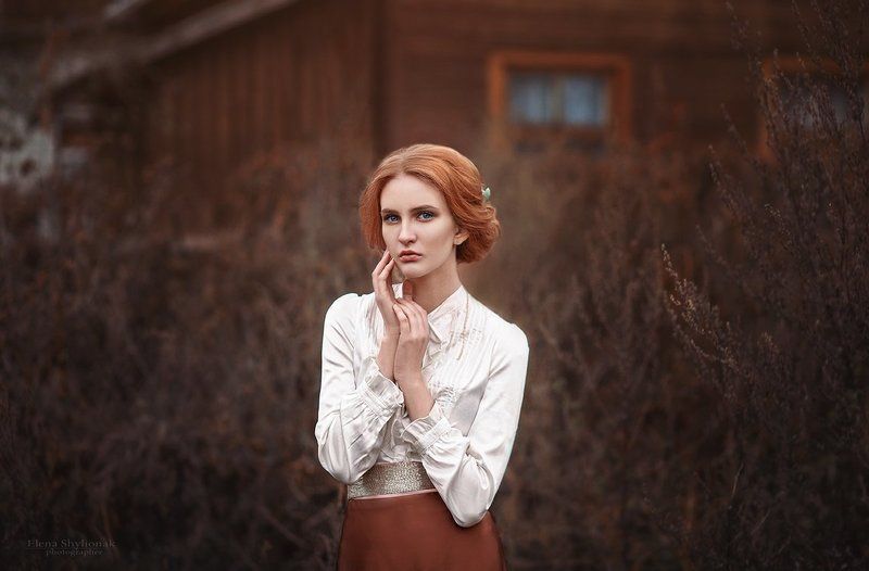 рыжая, осень, грусть, деревня,  девушка, ретро, винтаж nostalgia фото превью