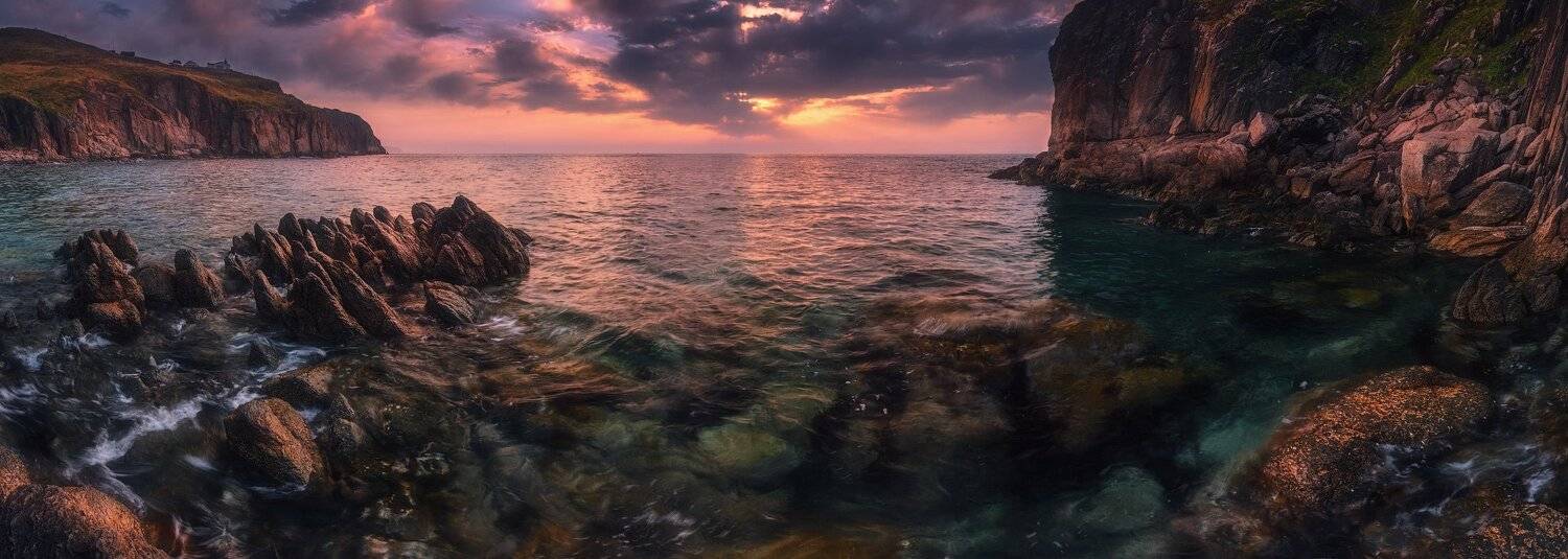 Берег, Камни, Маяк, Море, Небо, Облака, Панорама, Скалы, Утро, Андрей Кровлин