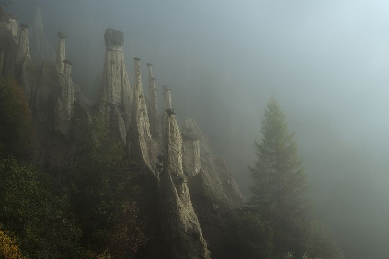 landscapes, rock, clouds, autumn,dolomity In the fog фото превью