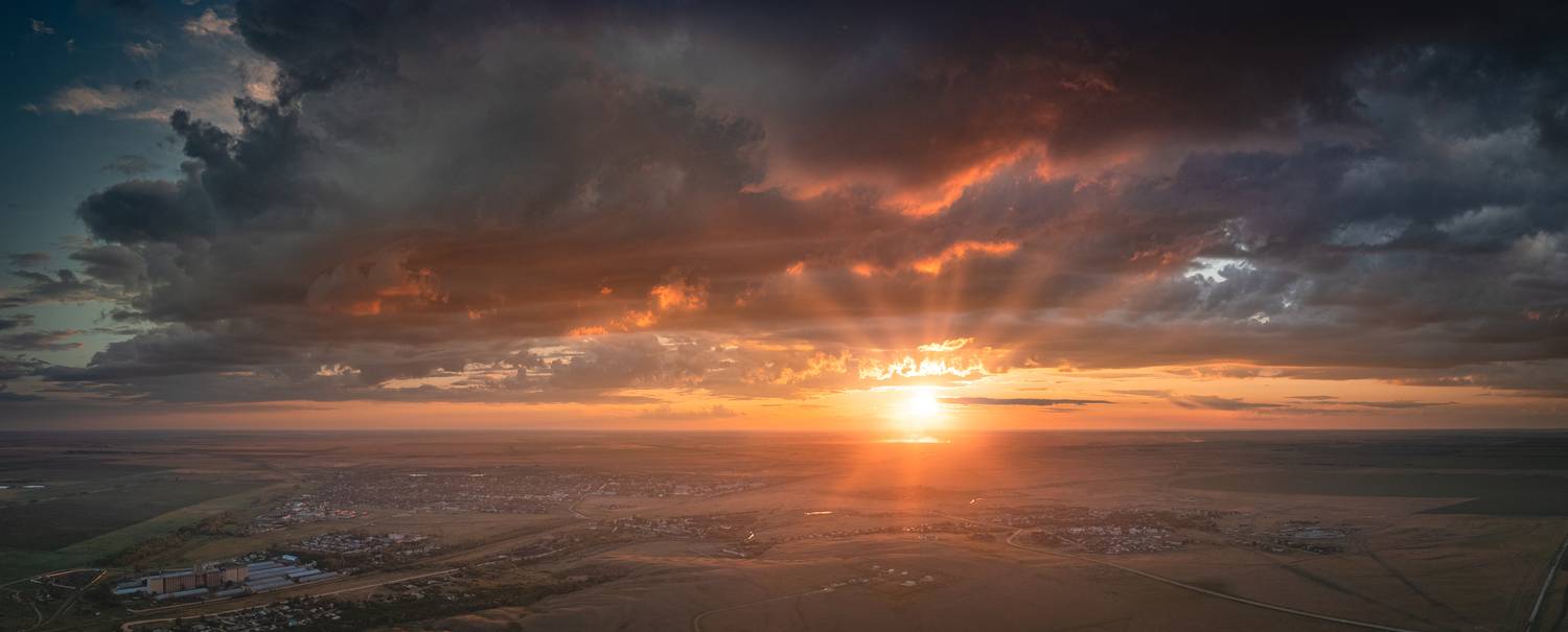 Алтайский край, пейзаж, закат, поля, облака, дрон, Denis Koshkin