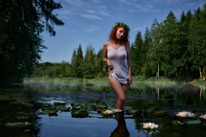 рыжая, redhead, наяда, naiad, кувшинки, waterlily, озеро, lake, обнаженная, naked Наяда/The Naiad фото превью