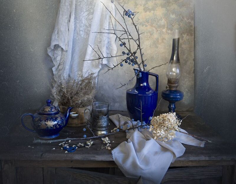 кувшин, лампа, тёрен,сухоцветы,чай, подстаканник Зимний 2 фото превью