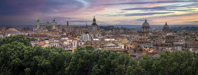 Панорама, Рим, вечер, крыши, закат. Панорама Рима. фото превью