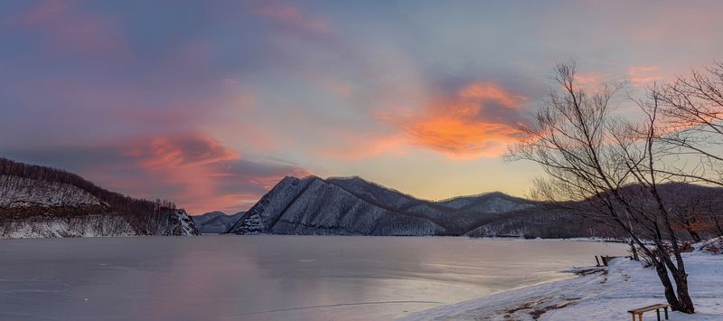 зима, вечер, горбушинскоевдхр Зимний вечер над катком фото превью