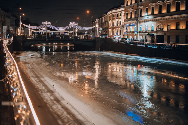 санкт - петербург, город, архитектура, улица, стрит, мойка, набережная, отражение, лед Предновогодняя набережная Мойки.. фото превью