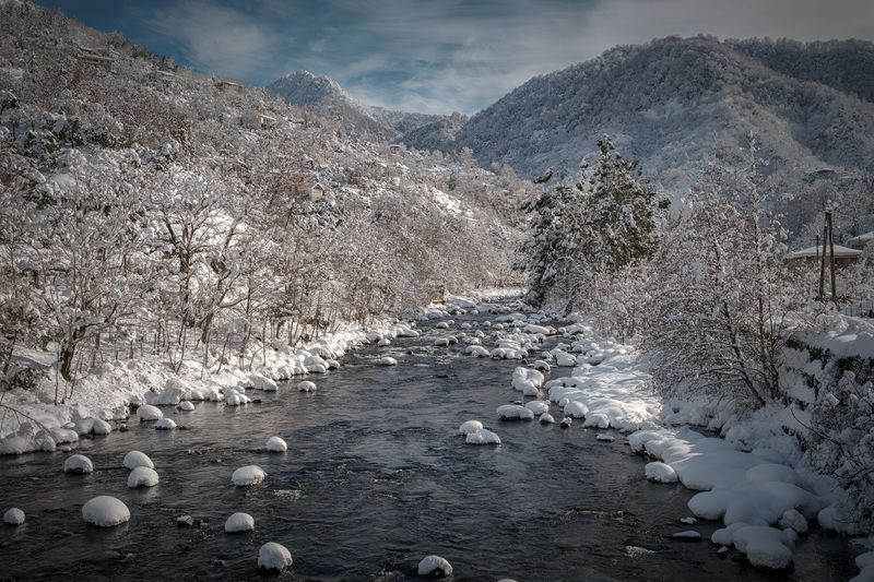 winter, snow, сhakvistskali, river, mtirala, mountains, forest, nature, landscape, scenery, travel, outdoors, georgia, sakartvelo, adjara, chizh Mtirala Under Snow фото превью