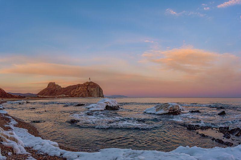 море, лед, зима, мыс бринера Февральский вечер фото превью