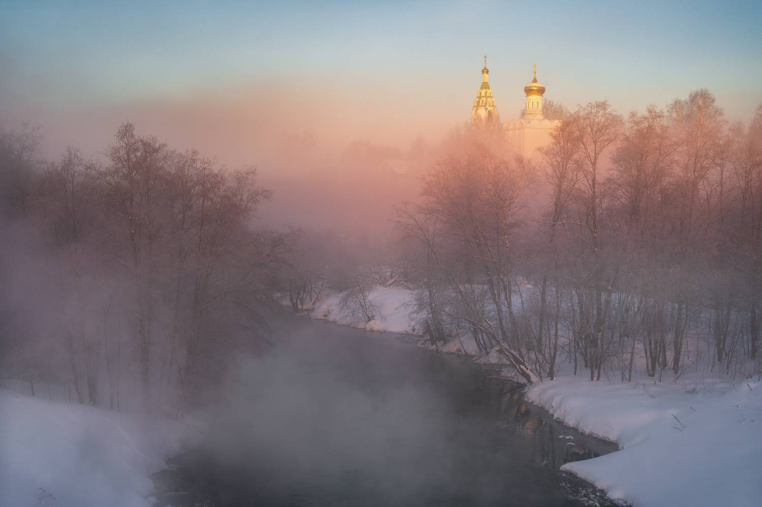 россия, истра, мороз, зима, утро, храм, церковь, туман, река, бужарово, Томислав Ракичевич