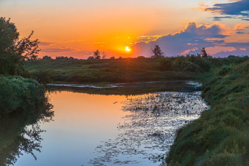 лето речка закат облака природа пейзаж Тихий вечер. фото превью