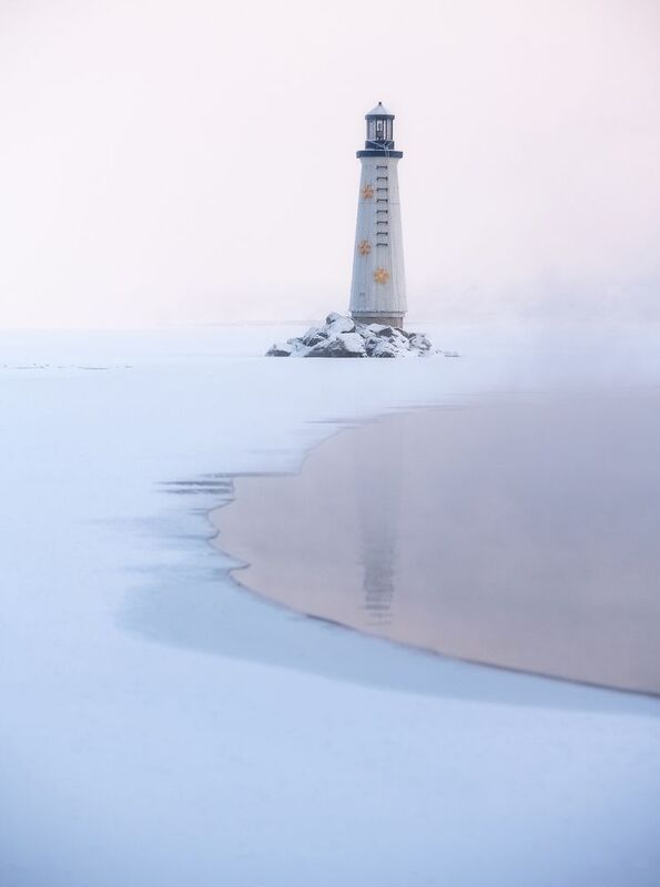 маяк, город, протока, мороз, енисей, сибирь Морозный маяк фото превью