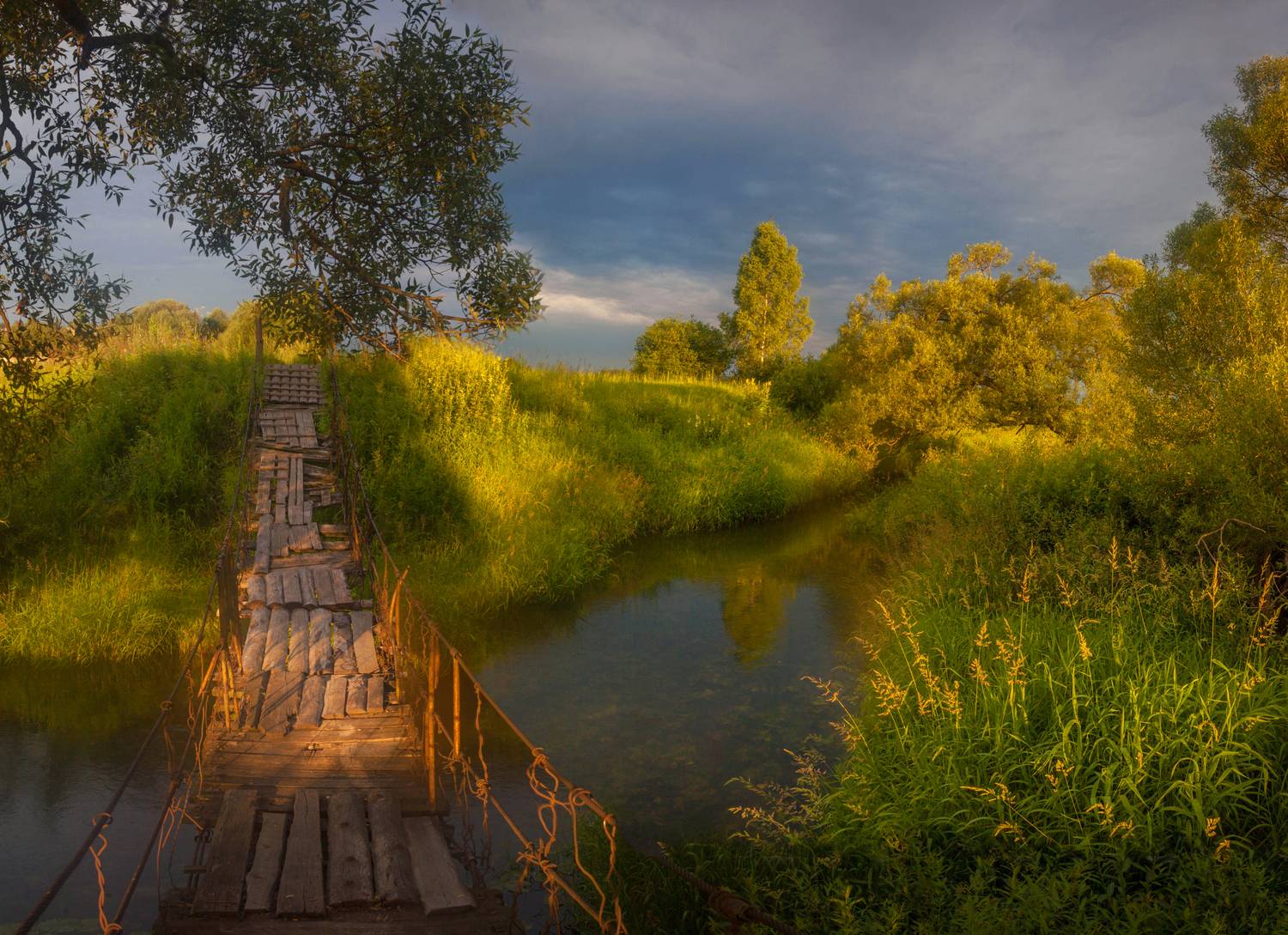 лето, река, мостик , облака, Свистков Александр