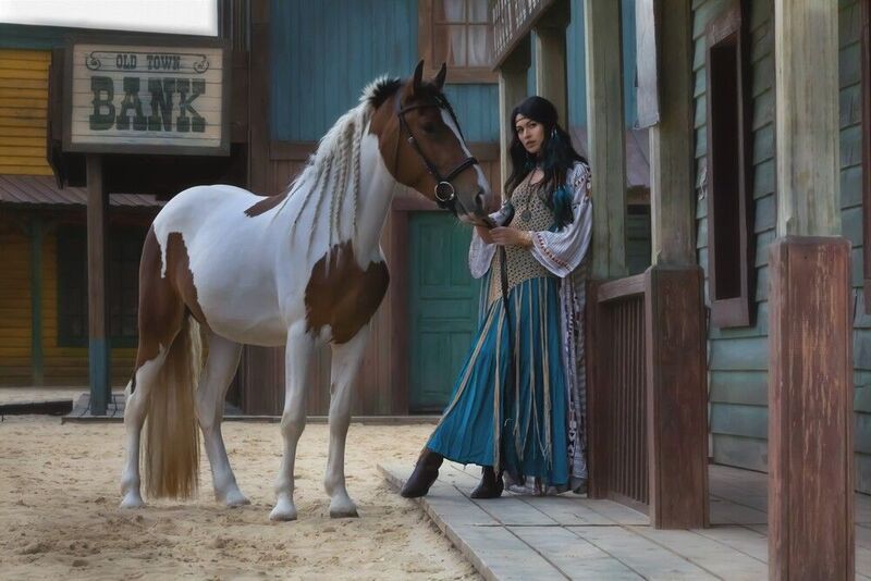 Лошадь, лето, день, красивая девушка, ранчо, вестерн  фото превью