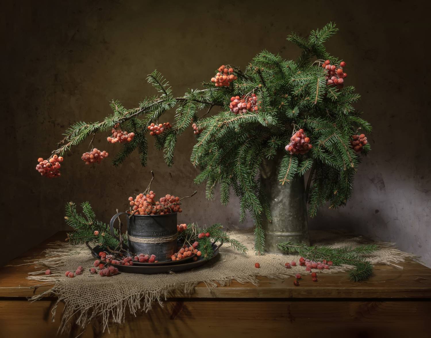 натюрморт, ель, рябина, Татьяна Феденкова
