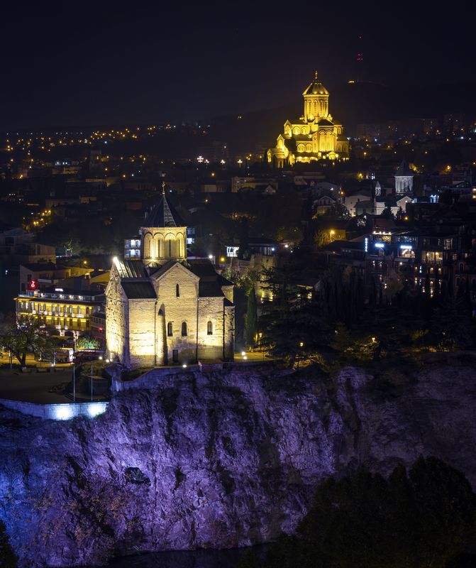 тбилиси, ночной город, храмы, храмы тбилиси, архитектура грузии, грузия, ночной тбилиси Ночной Тбилиси фото превью