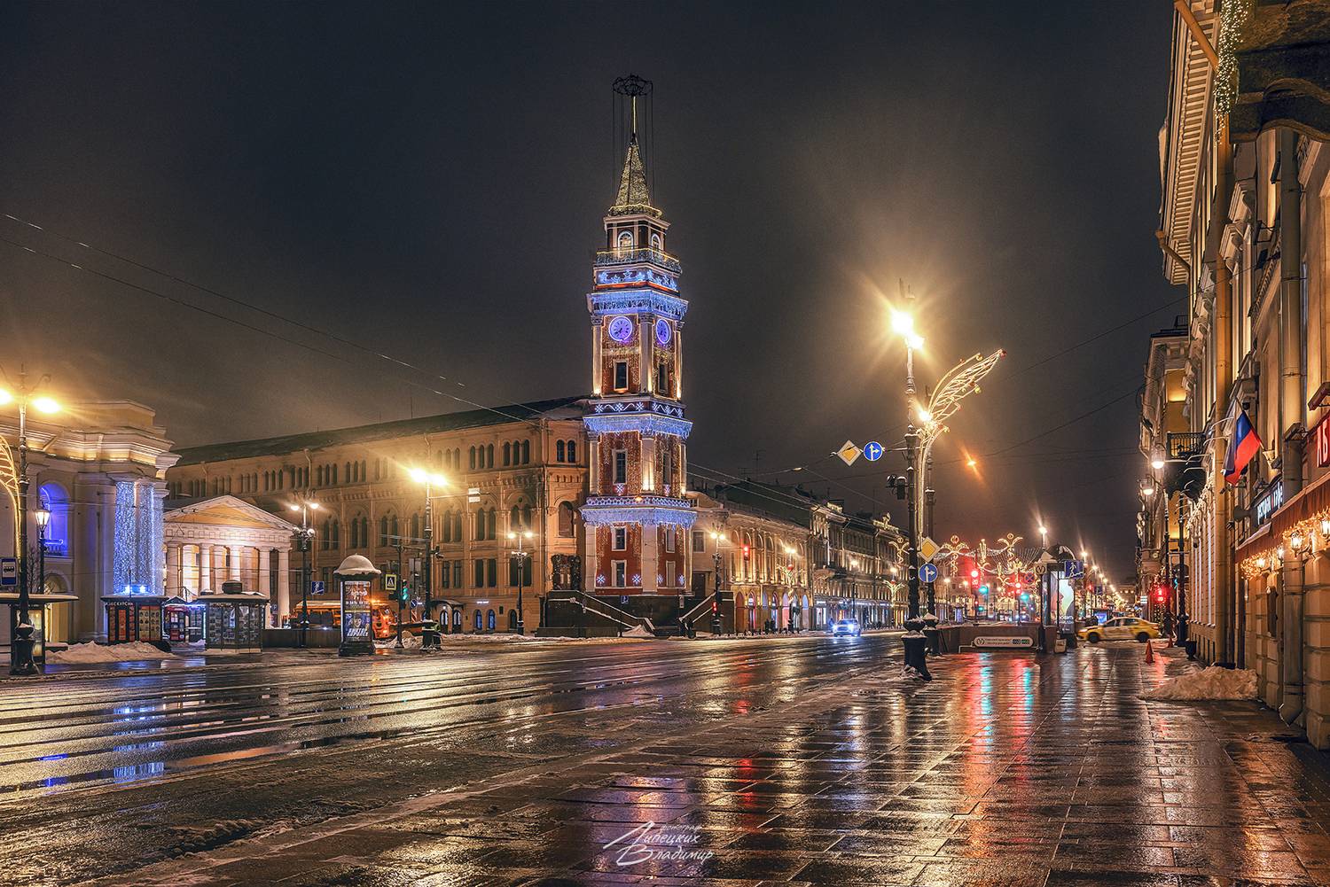 санкт-петербург, новый год, вечерняя подсветка, снег., Липецких Владимир