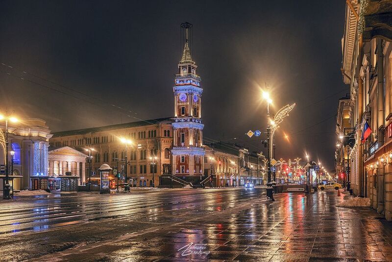 санкт-петербург, новый год, вечерняя подсветка, снег. Санкт-Петербург новогодний фото превью