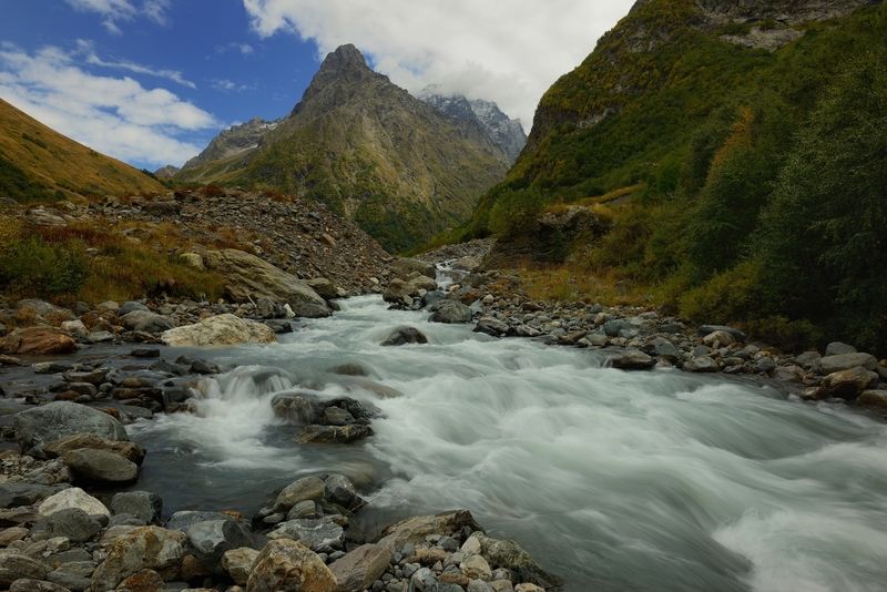 горы осень кавказ река Домбай-Ульген фото превью