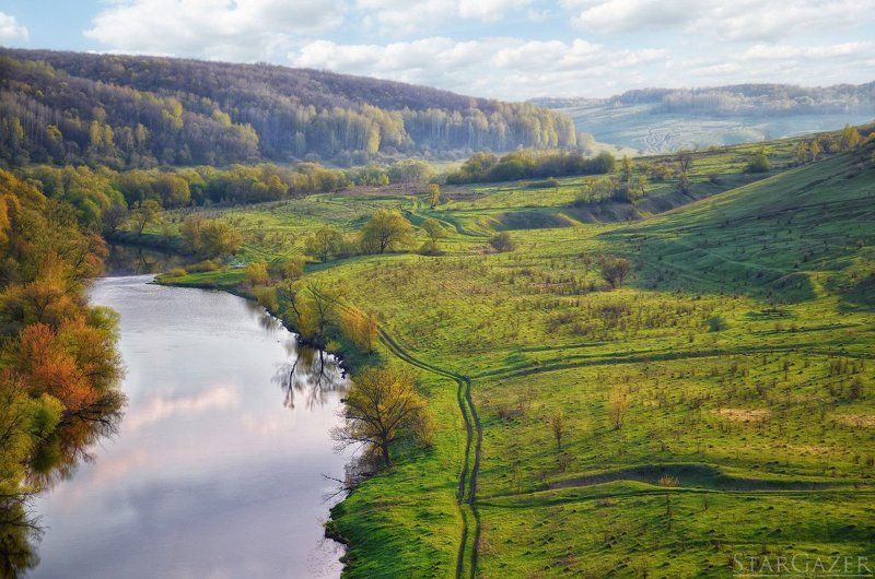 Пейзаж, закат, весна, река, landscape, nature, spring, river, green Первомайское Ведьмино фото превью