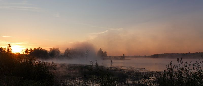 Вода, Лето, Рассвет, Солнце, Туман Туманный рассвет фото превью