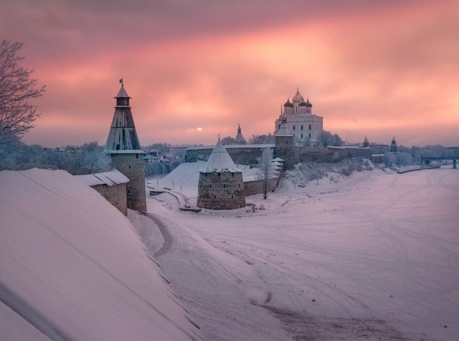 Зима, Крепость, Кром, Псков, Рассвет, Снег, Утро, Cтанислав Малых