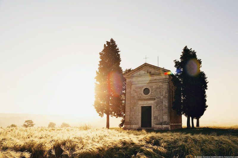 Италия, Пейзаж, Рассвет, Тоскана Chapel of Our Lady of Vitaleta фото превью