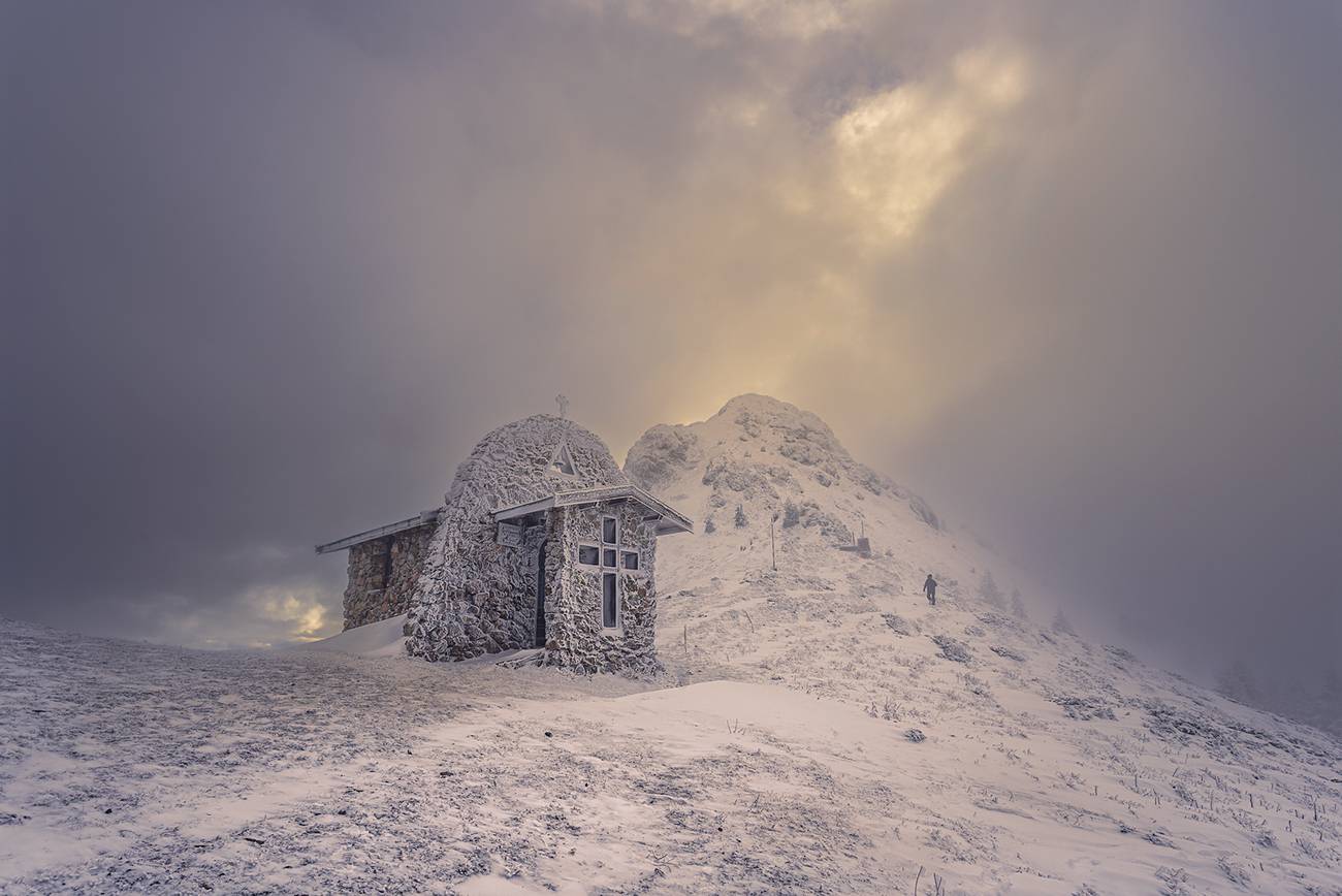landscape, nature, scenery, winter, evening, ice, chapel, snow, frost, peak, mountain, bulgaria, Александър Александров