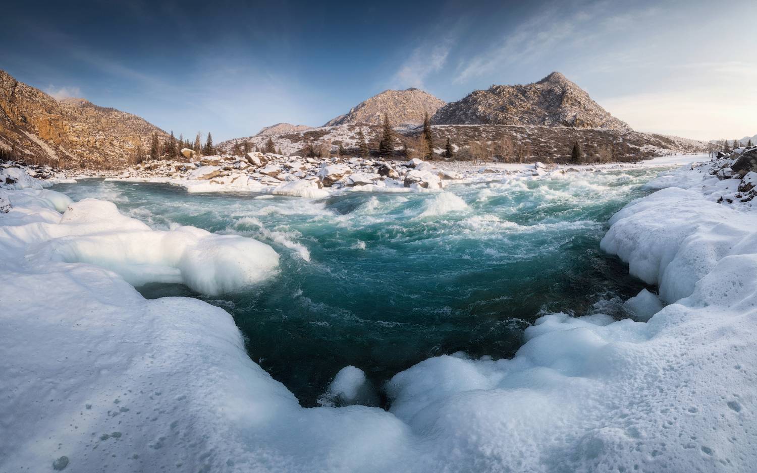 алтай, горный алтай, пейзажи алтая, онгудайский район, горная река, зима, горы, зимний алтай, катунь, Рубан Алёна
