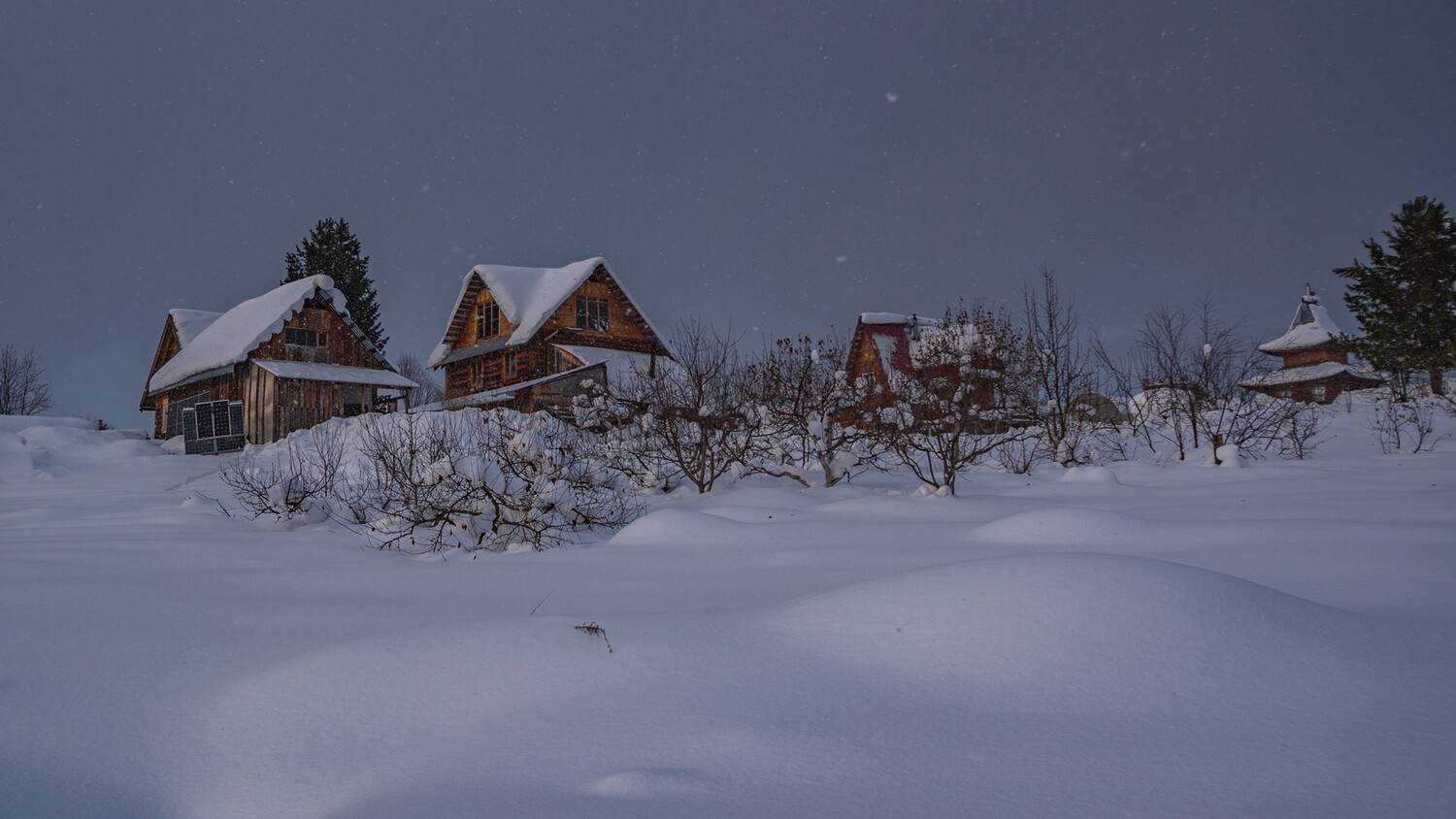 зима, горы снег, яблони, сибирь, улица, деревня, сугробы, дома, деревянные, Мальцев Юрий