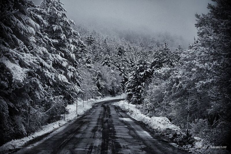 sibillini nat park italy nature landscape snow winter cold road trees Road to Sibillini фото превью