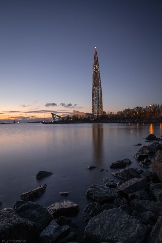 санкт-петербург, питер, финский залив, лахта-центр Вечер у Лахта-центра фото превью