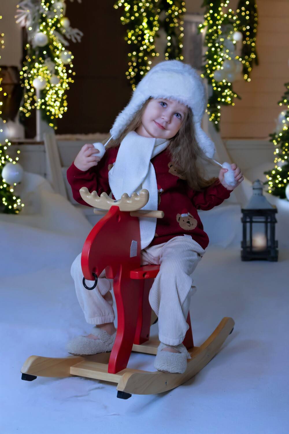 Девочка, студия, Новый год, лошадка, новогодние огни, Герцен Наталья