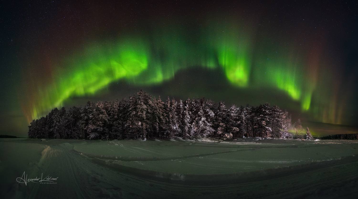 зима, северное сияние, карелия, Александр Кукринов