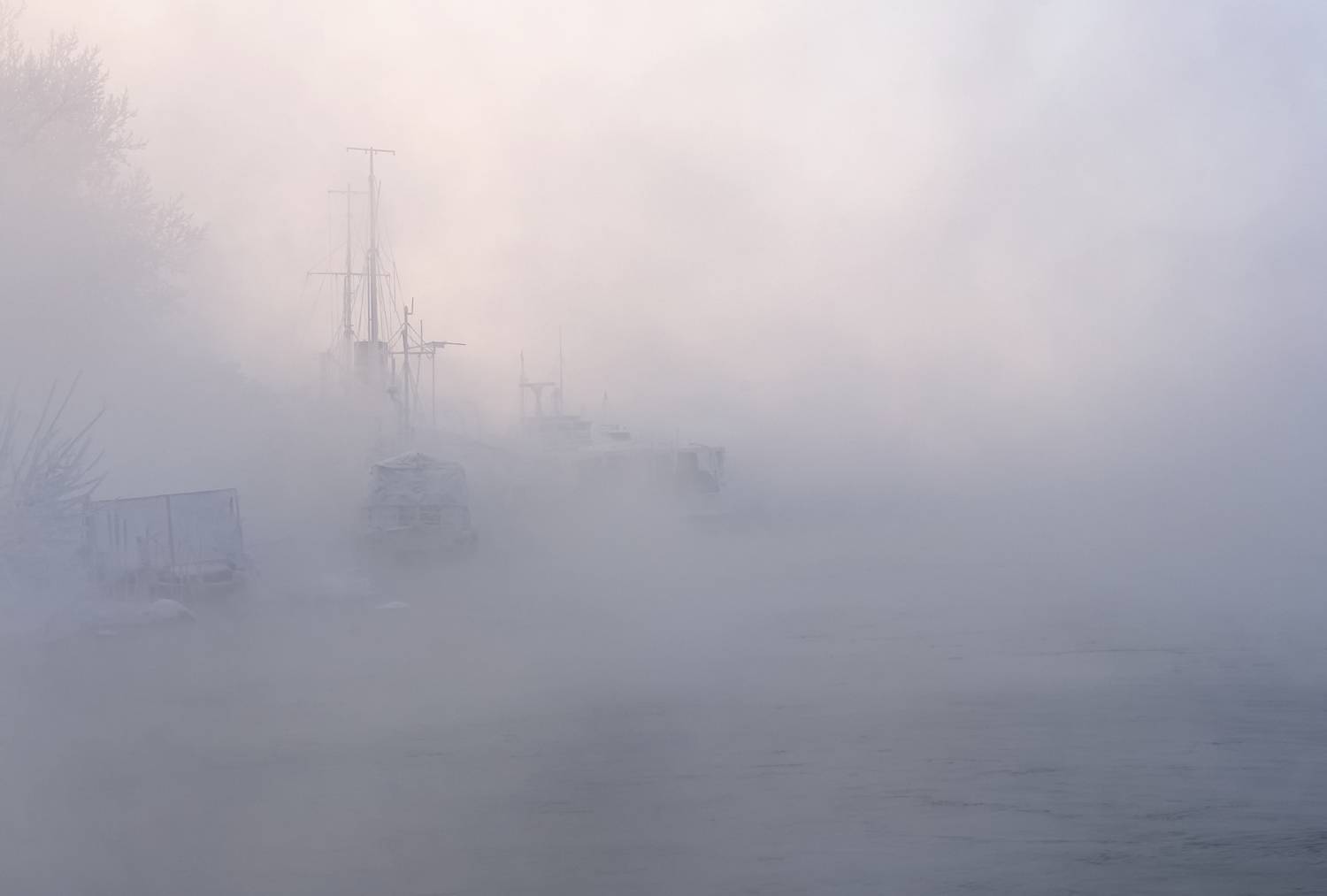 зима, мороз, сибирь, река, корабли, туман, енисей, Марина Фомина