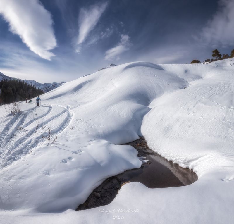 снег, сугробы, архыз Снежные волны гор фото превью