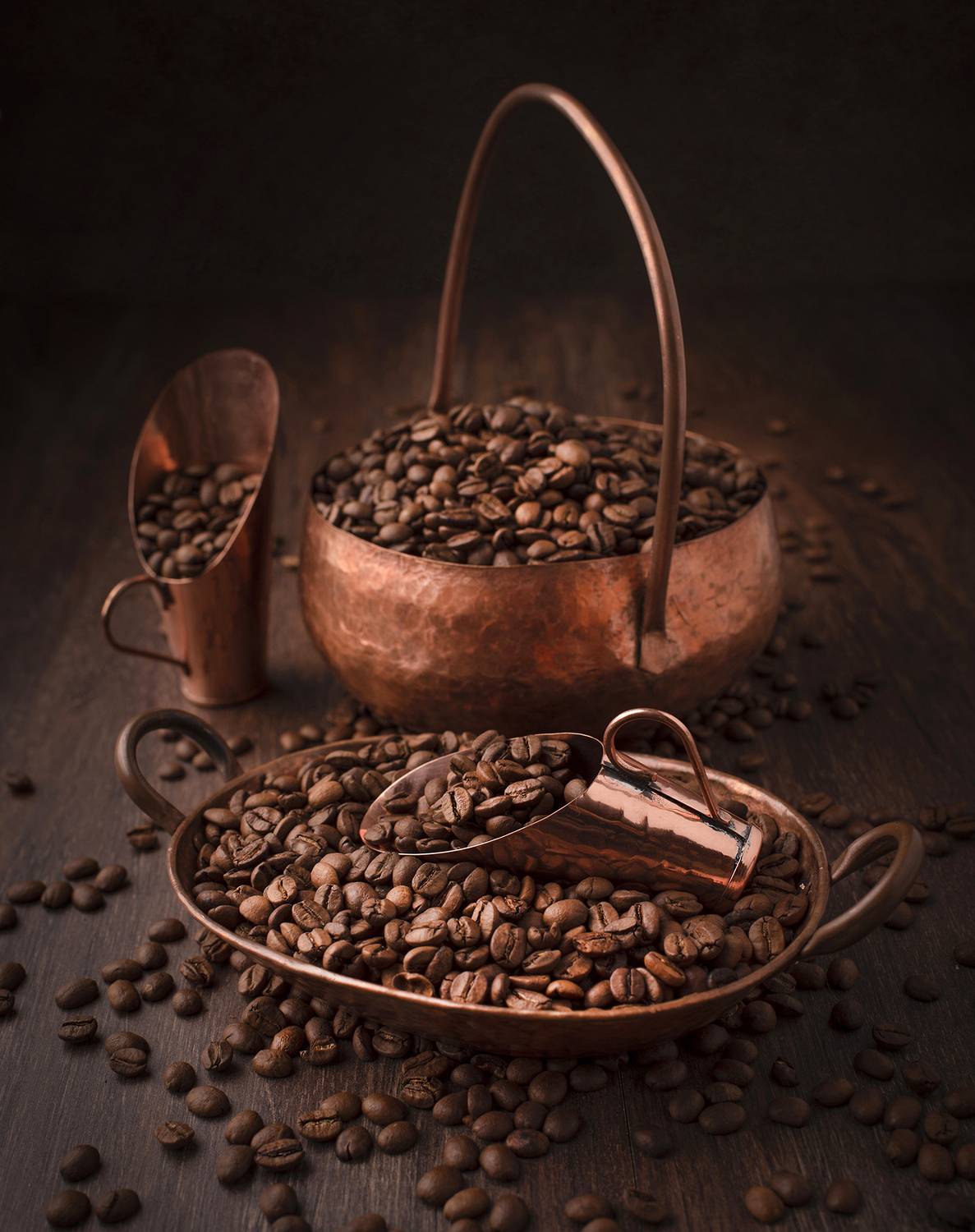 Still life, grains, coffee, light, gold, Maria Margareth Perfoncio