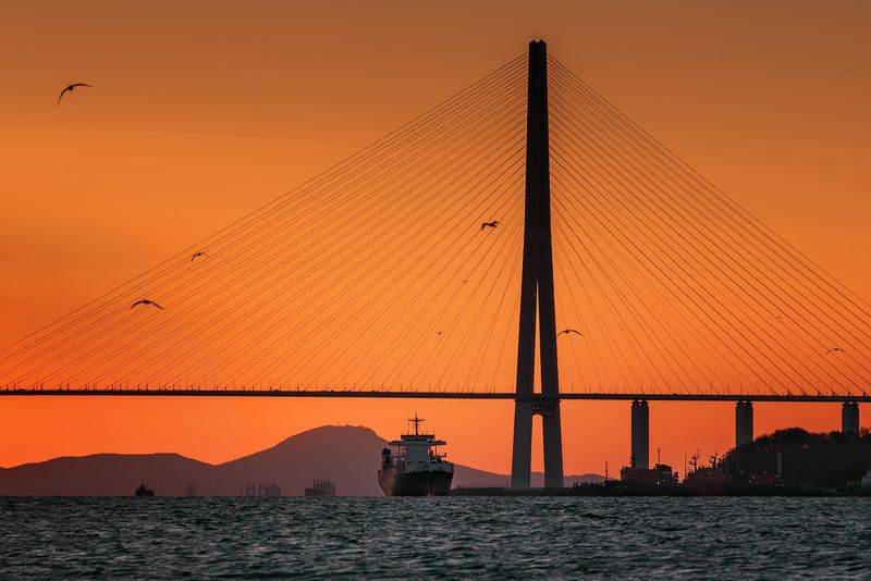 Рассвет во Владивостоке (Русский мост) фото превью