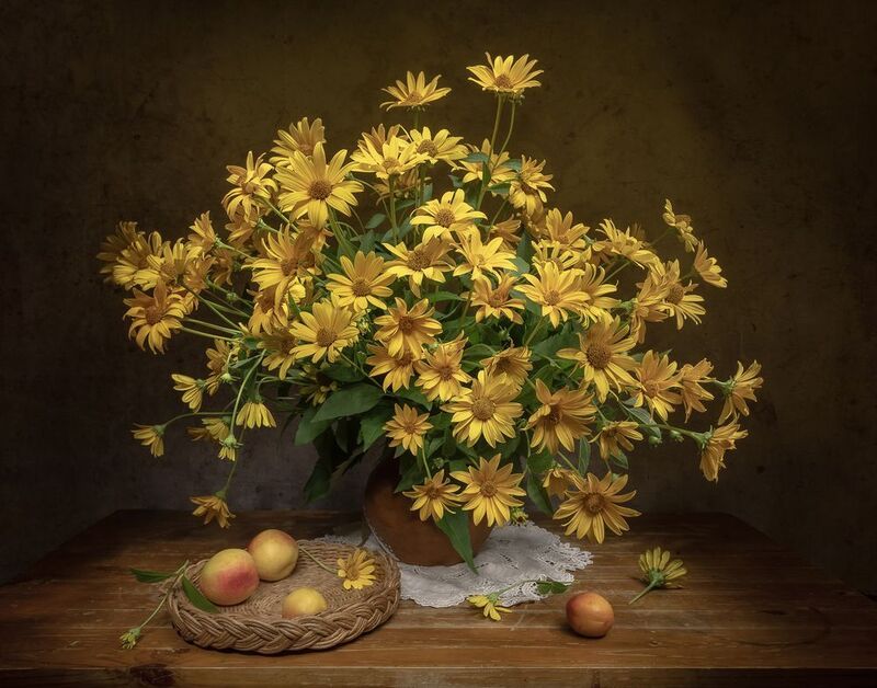 натюрморт, цветы, нектарины Солнечные... фото превью