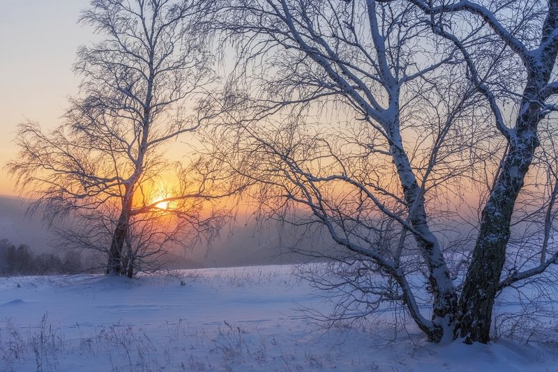 Морозный закат фото превью