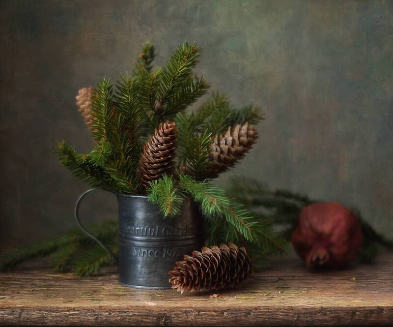 натюрморт,зима,хвоя,кружка,шишки,гранат Зимние зарисовки... фото превью