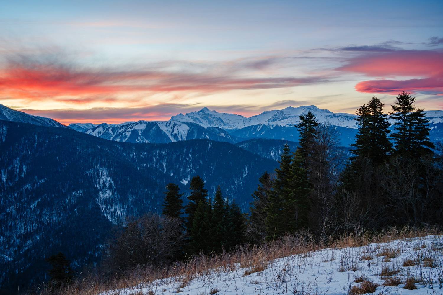 адыгея, фишт, оштен, закат, зима, снег, горы, кавказ, Шишкалов Константин
