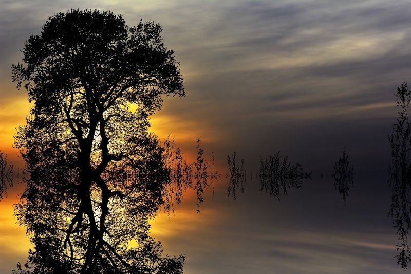 nature, water, reflection, sunset Nature фото превью