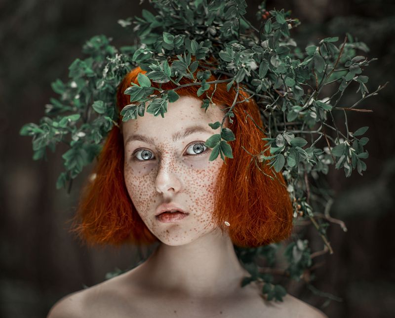 рыжая, веснушки, портрет, волосы, лицо, глаза ... фото превью